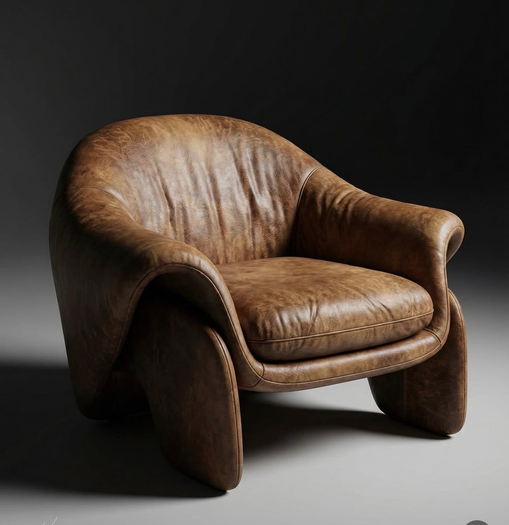 Curved Leather Accent Chair