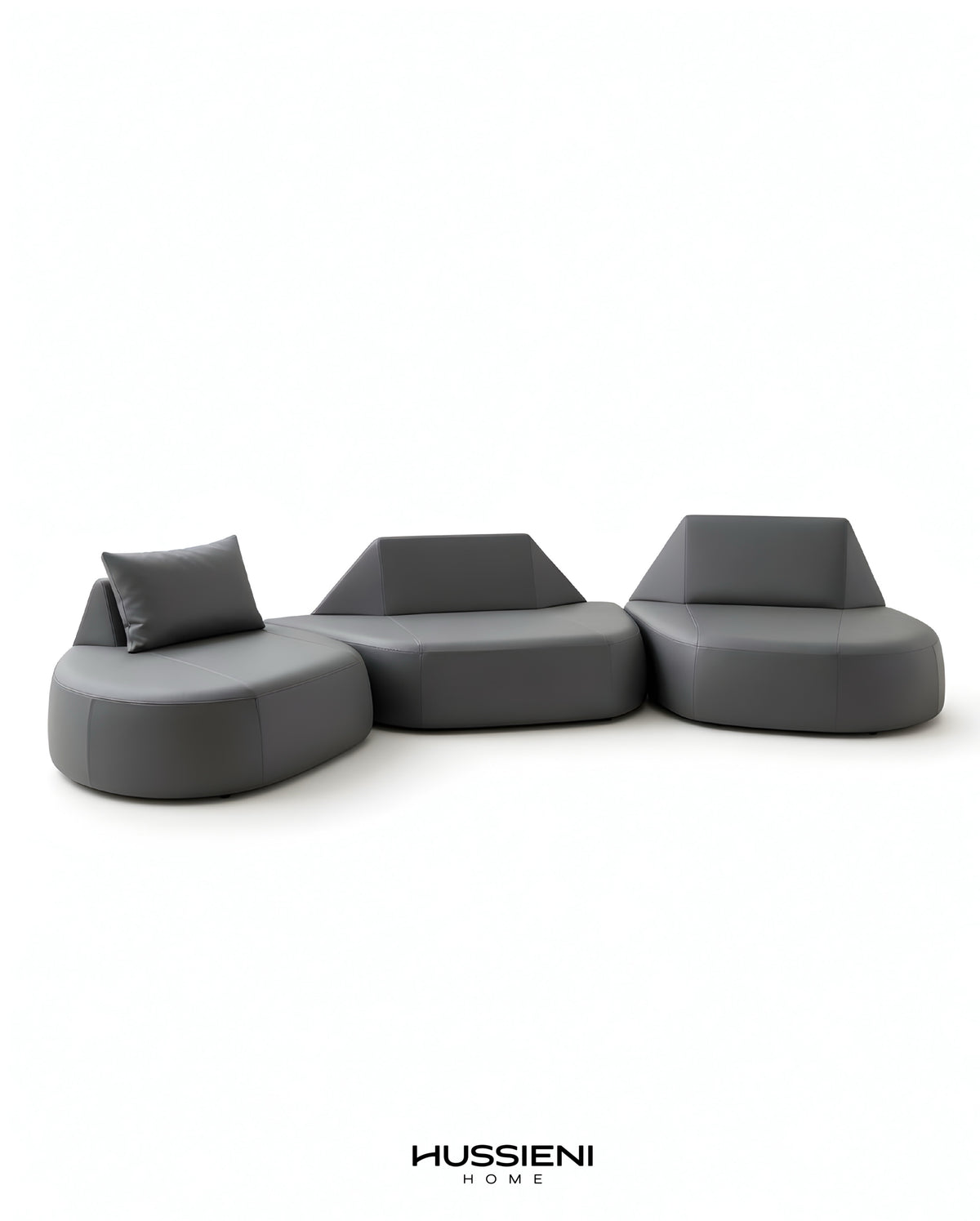 SASSO Modular Sofa - front view, grey faux leather