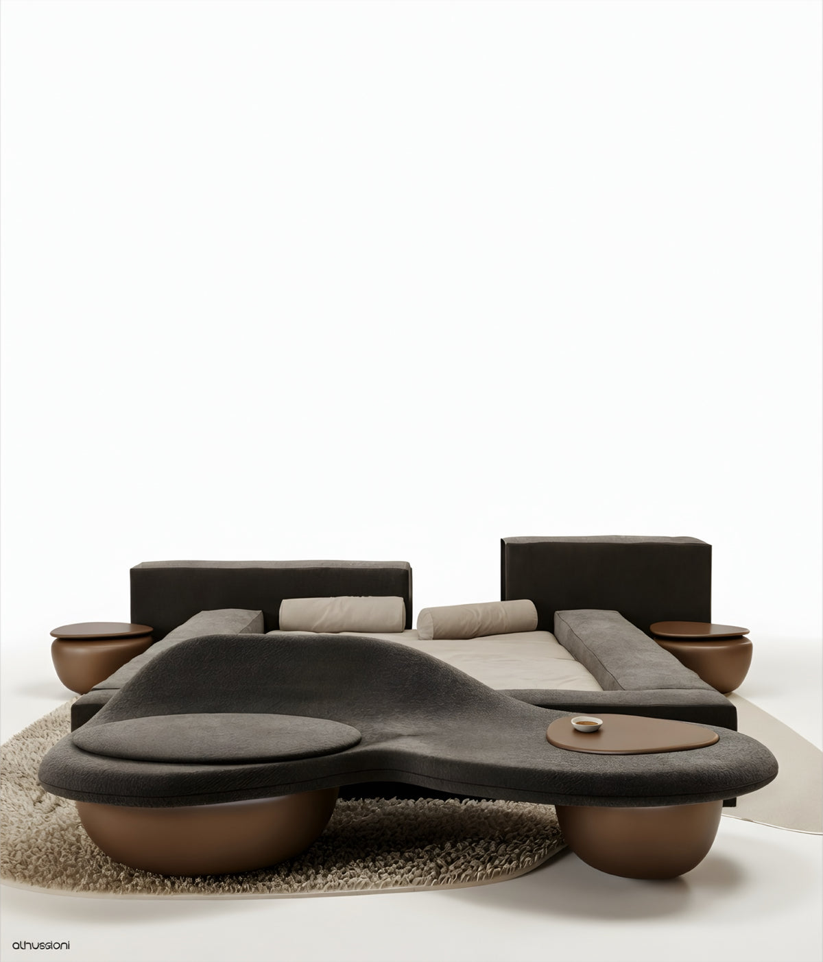 DUNA Bedroom Set - bed, banquette and two nightstands
