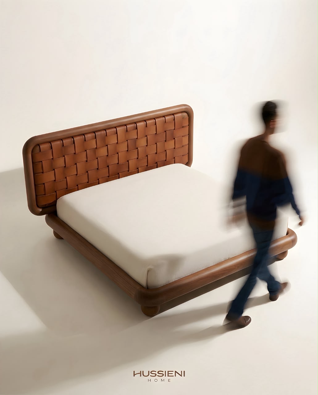 TRAMA Woven Leather Bed - lifestyle top view