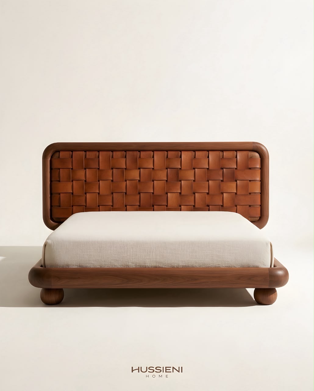 TRAMA Woven Leather Bed - front view