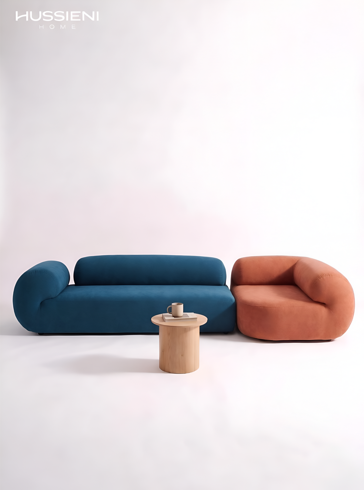 RICCIO Modular Sofa in petrol blue and terracotta