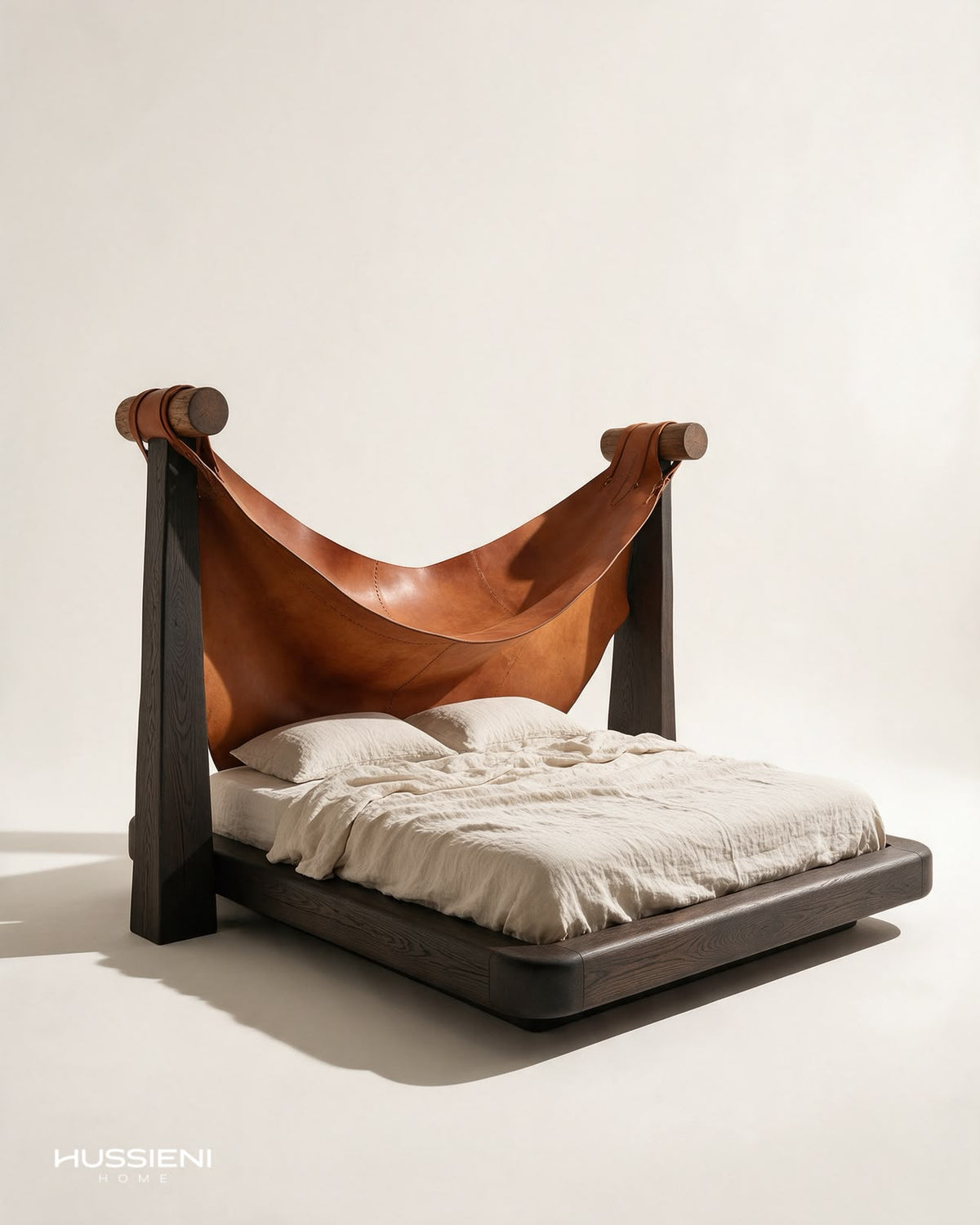 SELLA Leather Sling Bed - angled view