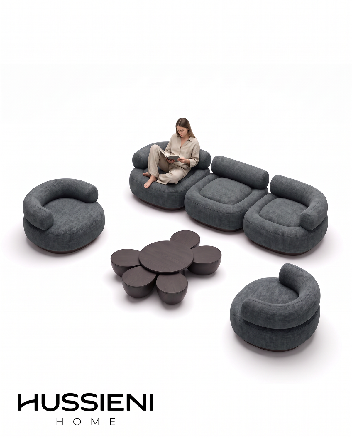 NOCCA Sculptural Sofa - in the full living room set