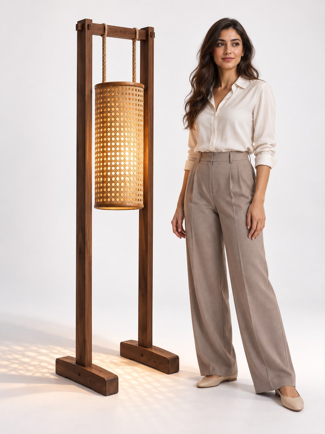 LUMA Hanging Rattan Floor Lamp