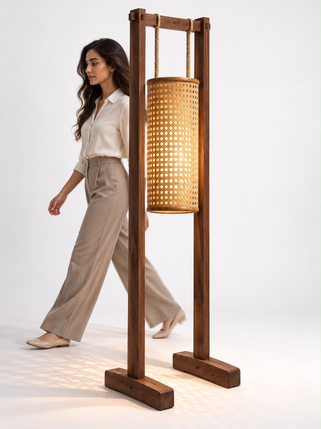 LUMA Hanging Rattan Floor Lamp