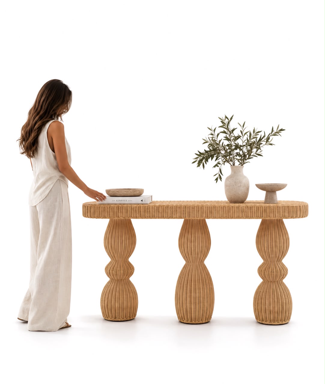 SORA Sculptural Rattan Console