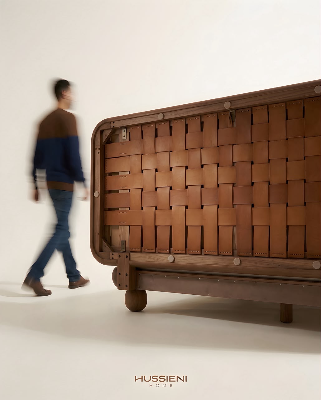 TRAMA Woven Leather Bed - headboard back detail
