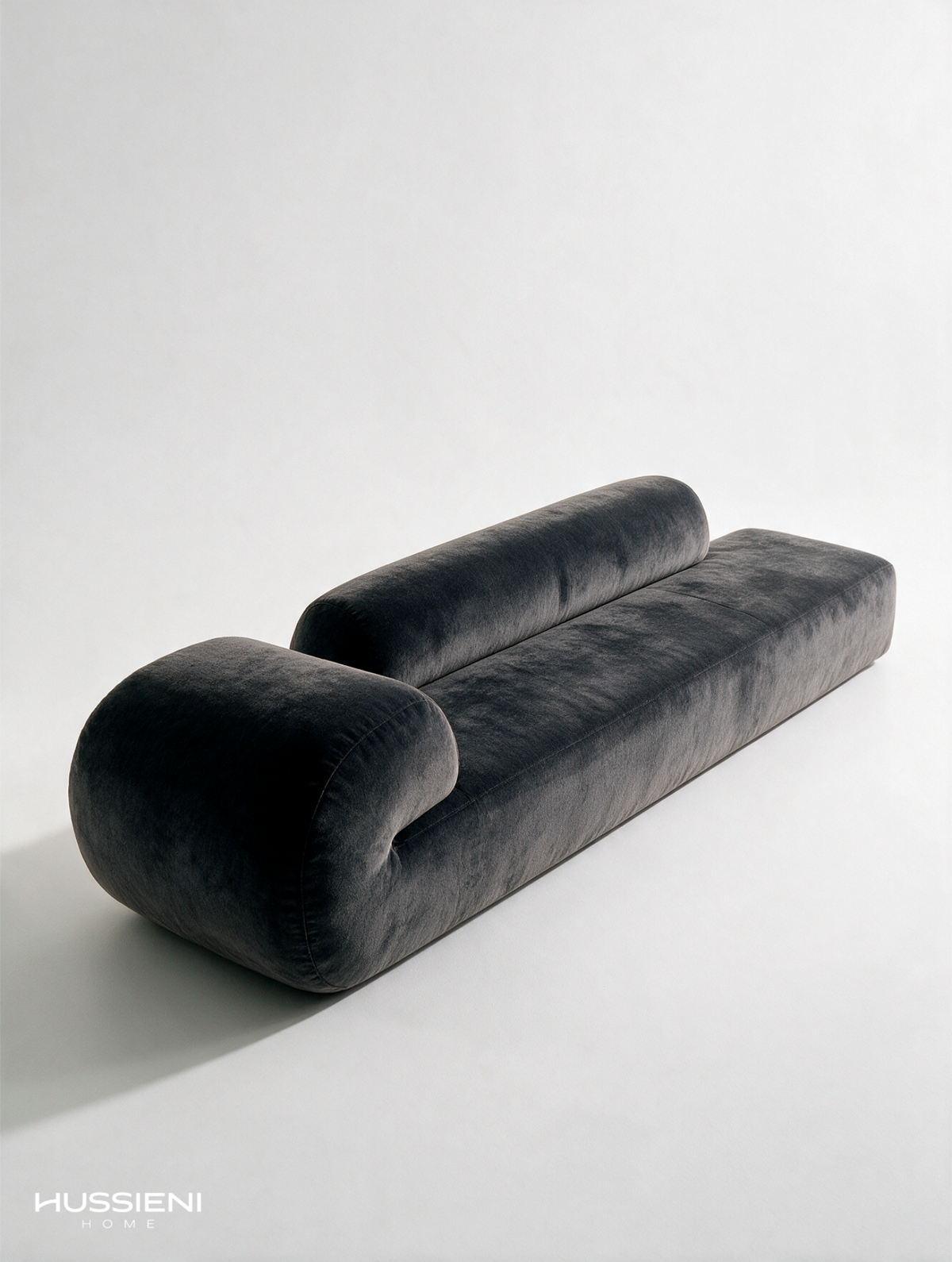 RICCIO Scroll Sofa charcoal scroll armrest