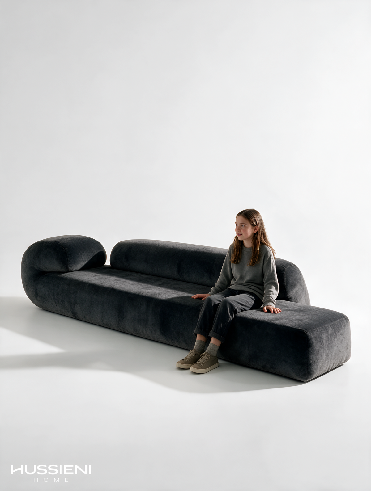 RICCIO Scroll Sofa in charcoal