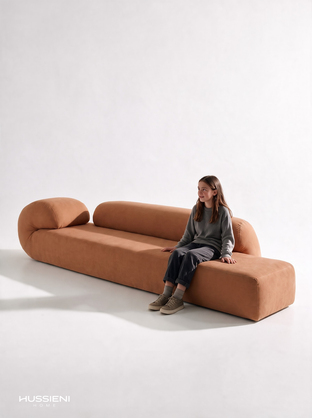 RICCIO Scroll Sofa in terracotta
