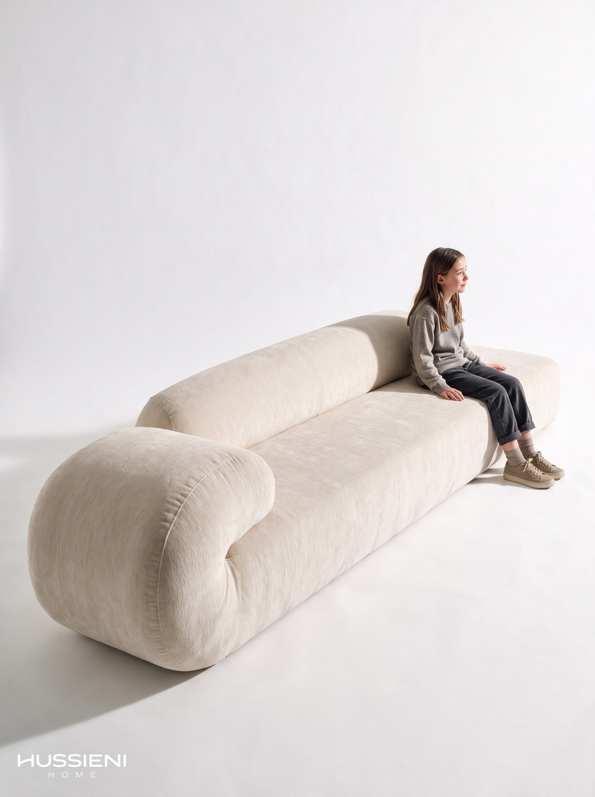 RICCIO Scroll Sofa ivory scroll armrest