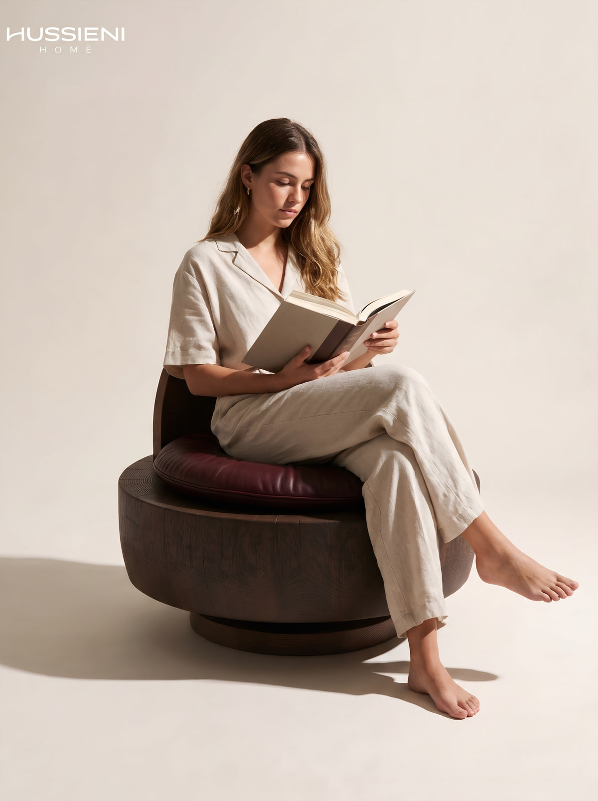 LUNE Swivel Lounge Chair - lifestyle, woman reading
